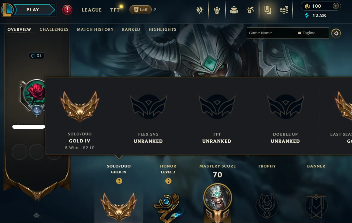 EUW [S15] Gold IV 62 LP Handmade | Champs: 43 | 62% WR | BE: 12.2K | RP: 100 | Changeable ID Honor 4 Unverified Smurf Handleveled 31 lvl